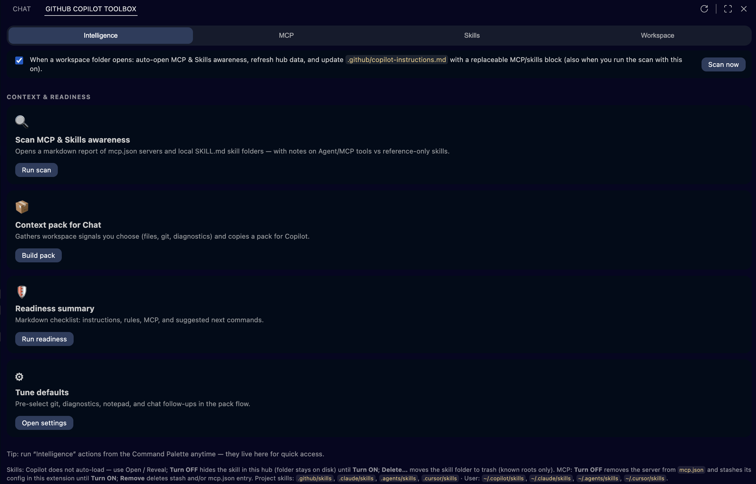 Context and readiness actions. Click to view fullscreen.