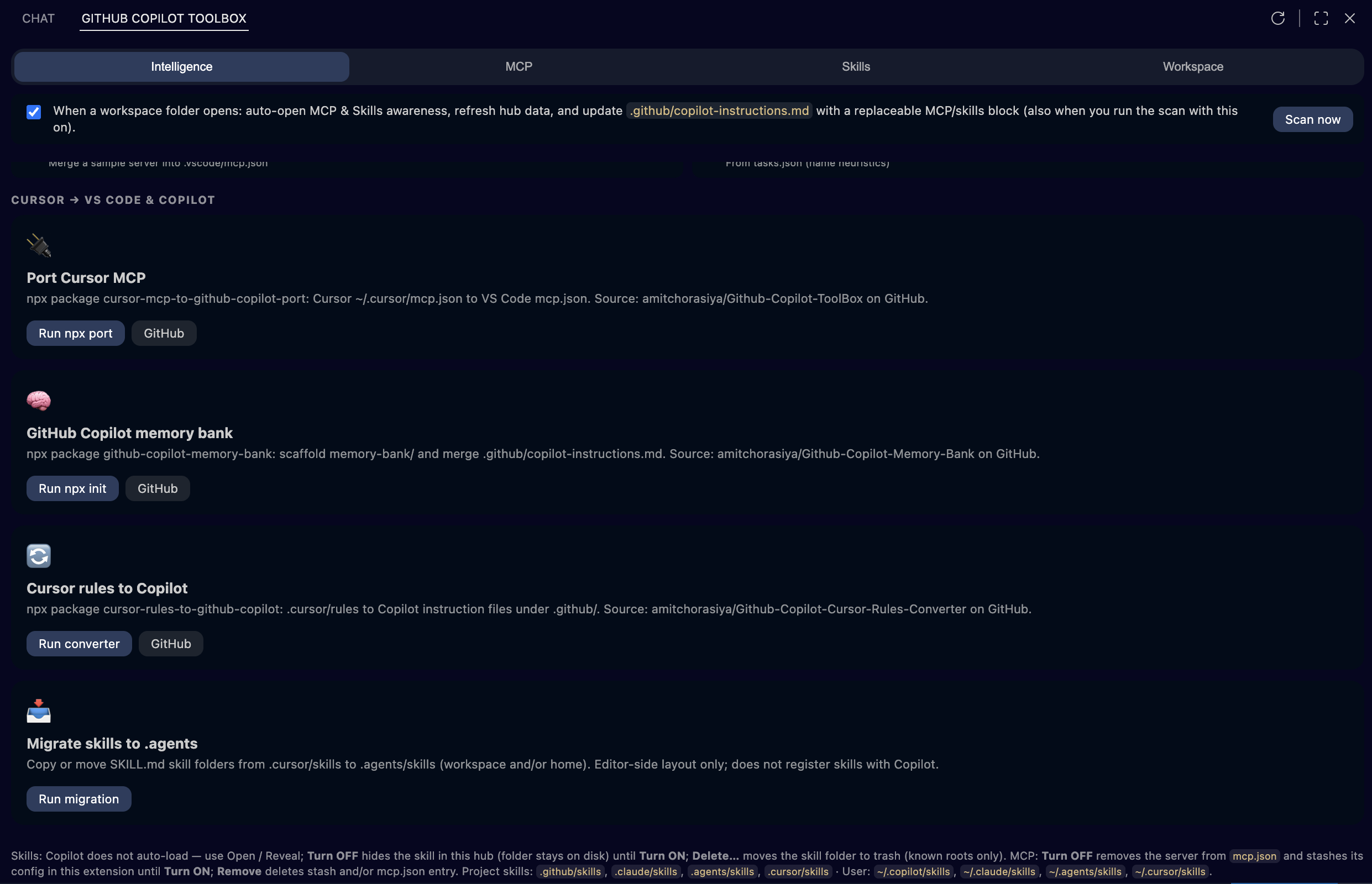 Intelligence: Port Cursor MCP, rules, and memory bank to Copilot. Click to view fullscreen.