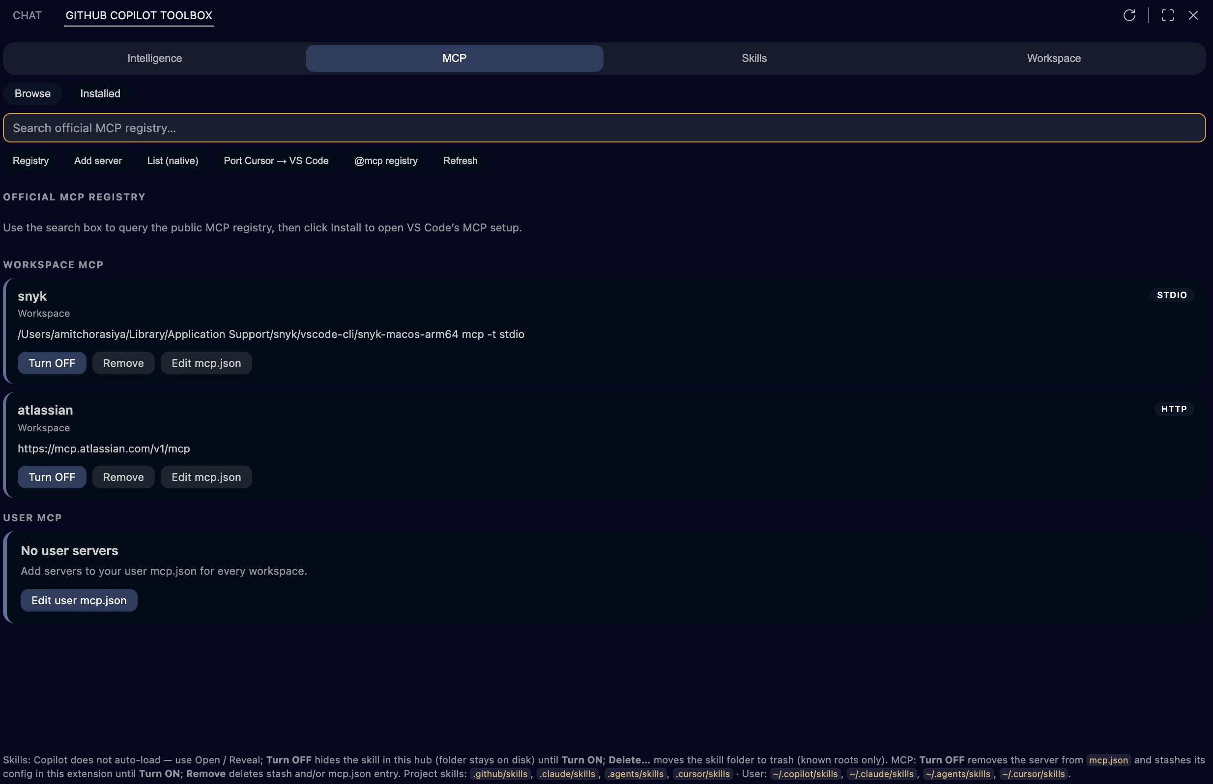 MCP installed servers. Click to view fullscreen.