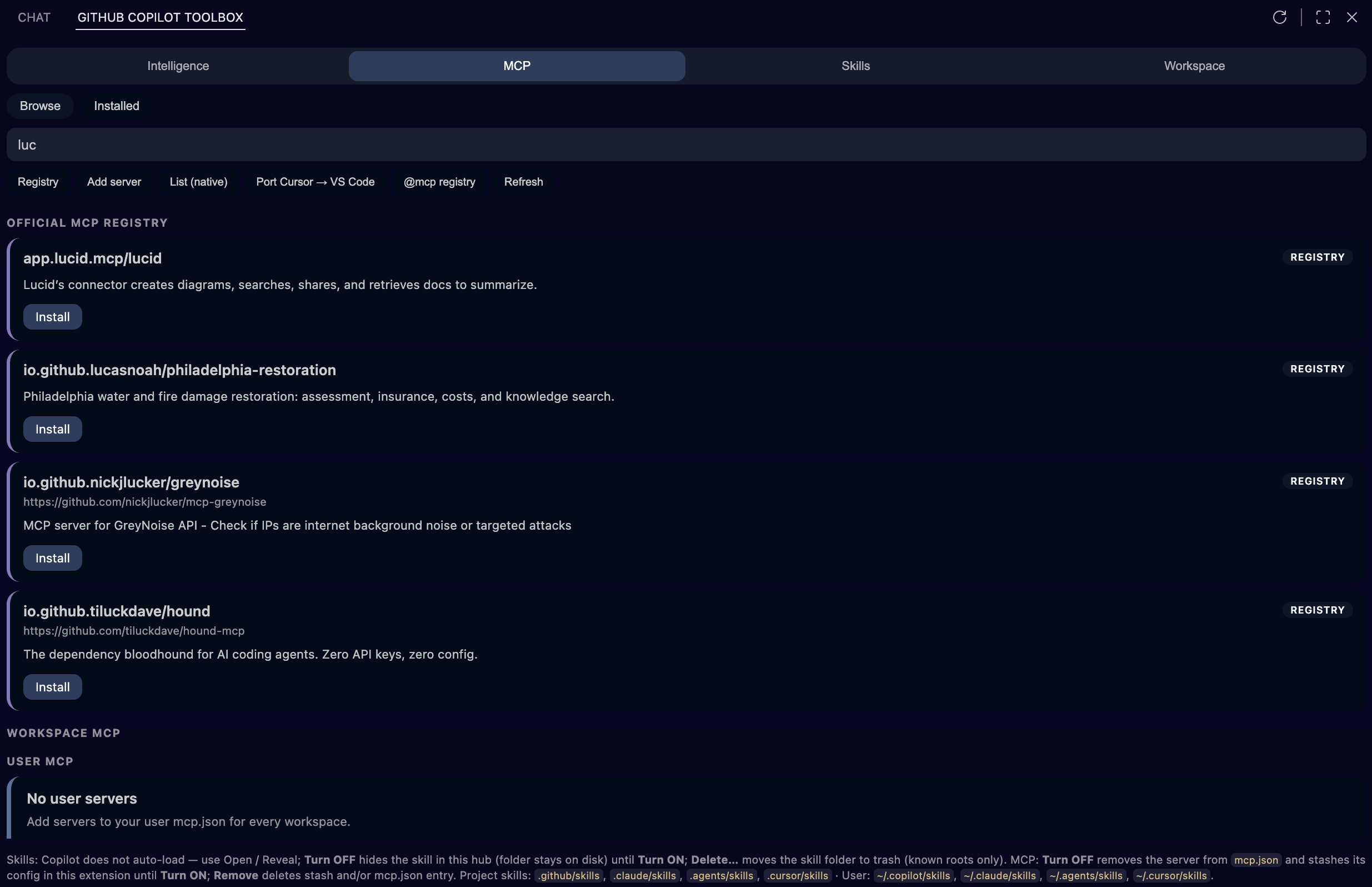 MCP registry browse. Click to view fullscreen.