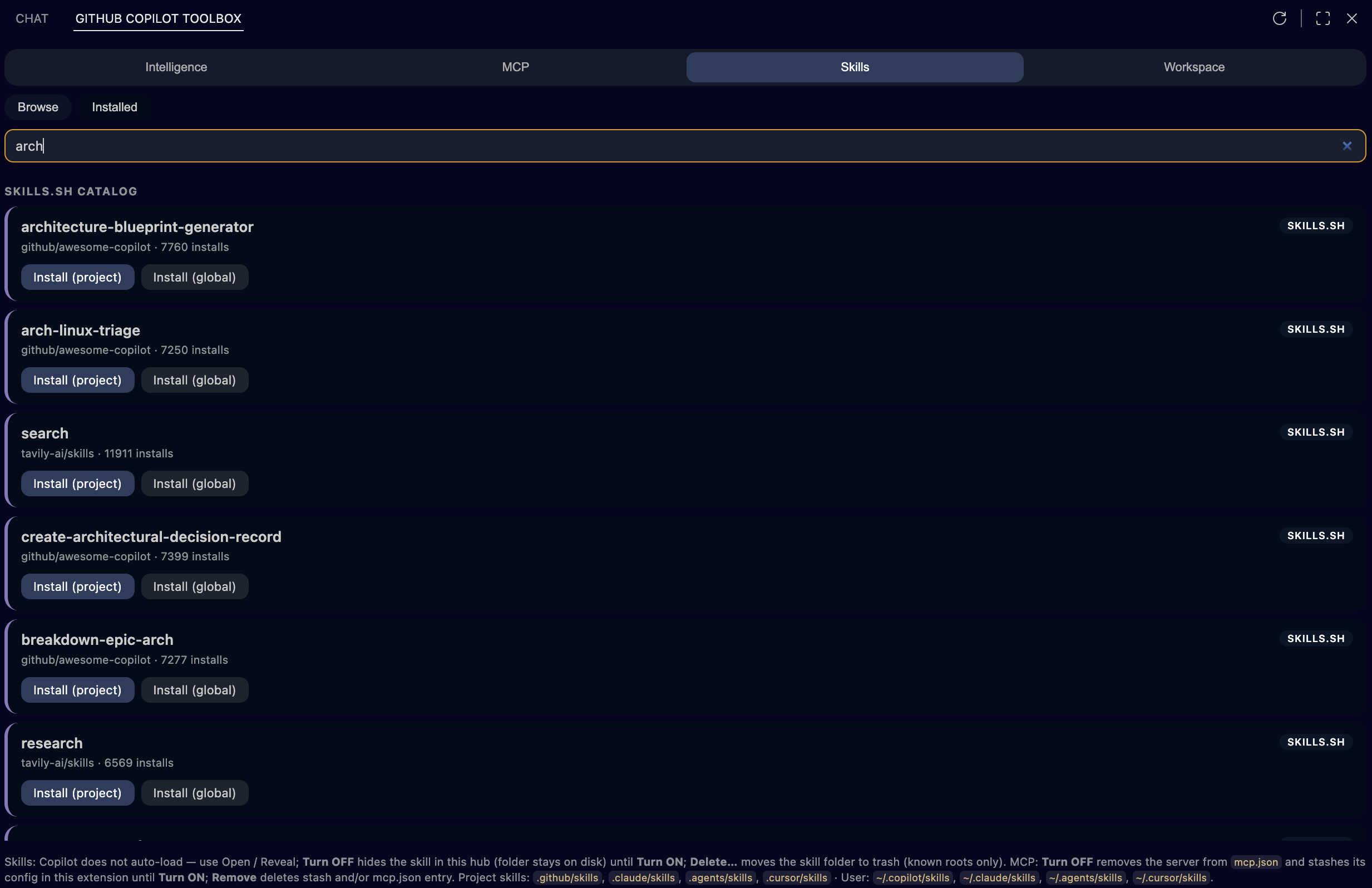 Skills catalog. Click to view fullscreen.